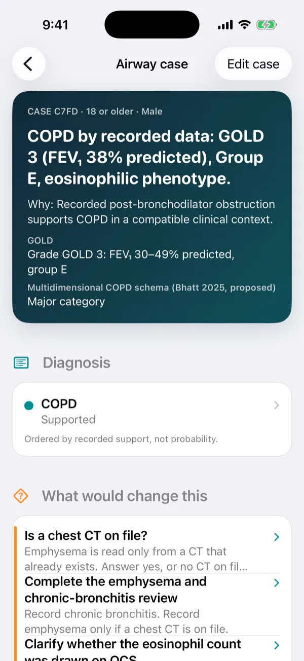 COPD case assessment: GOLD 3, group E, eosinophilic phenotype
